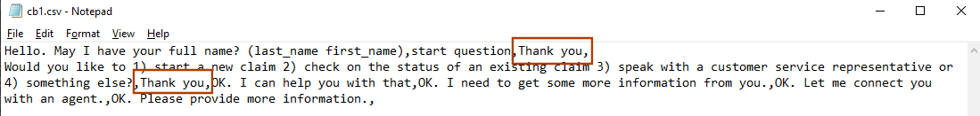 Chatbot 2: csv